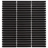 Kai Black Glossy Porcelain Mosaic Tile - 1x4" Tri-Stacked