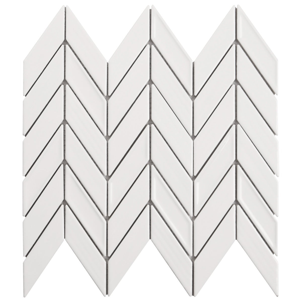 Brookline Chevron Cloud White 1x5 Glossy Ceramic Mosaic Tile