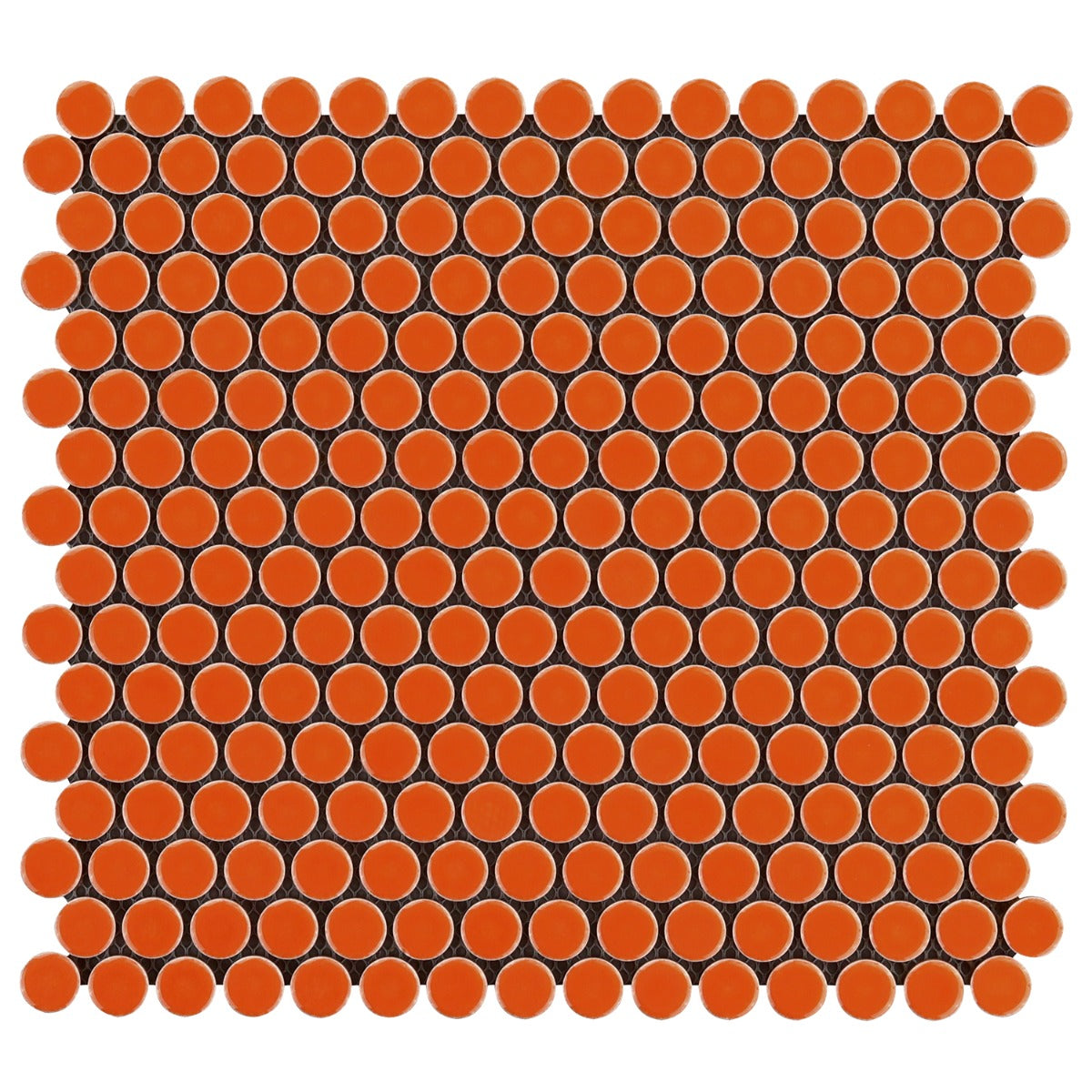 Eden Orange Nectar Rimmed Penny Round Polished Porcelain Mosaic Tile