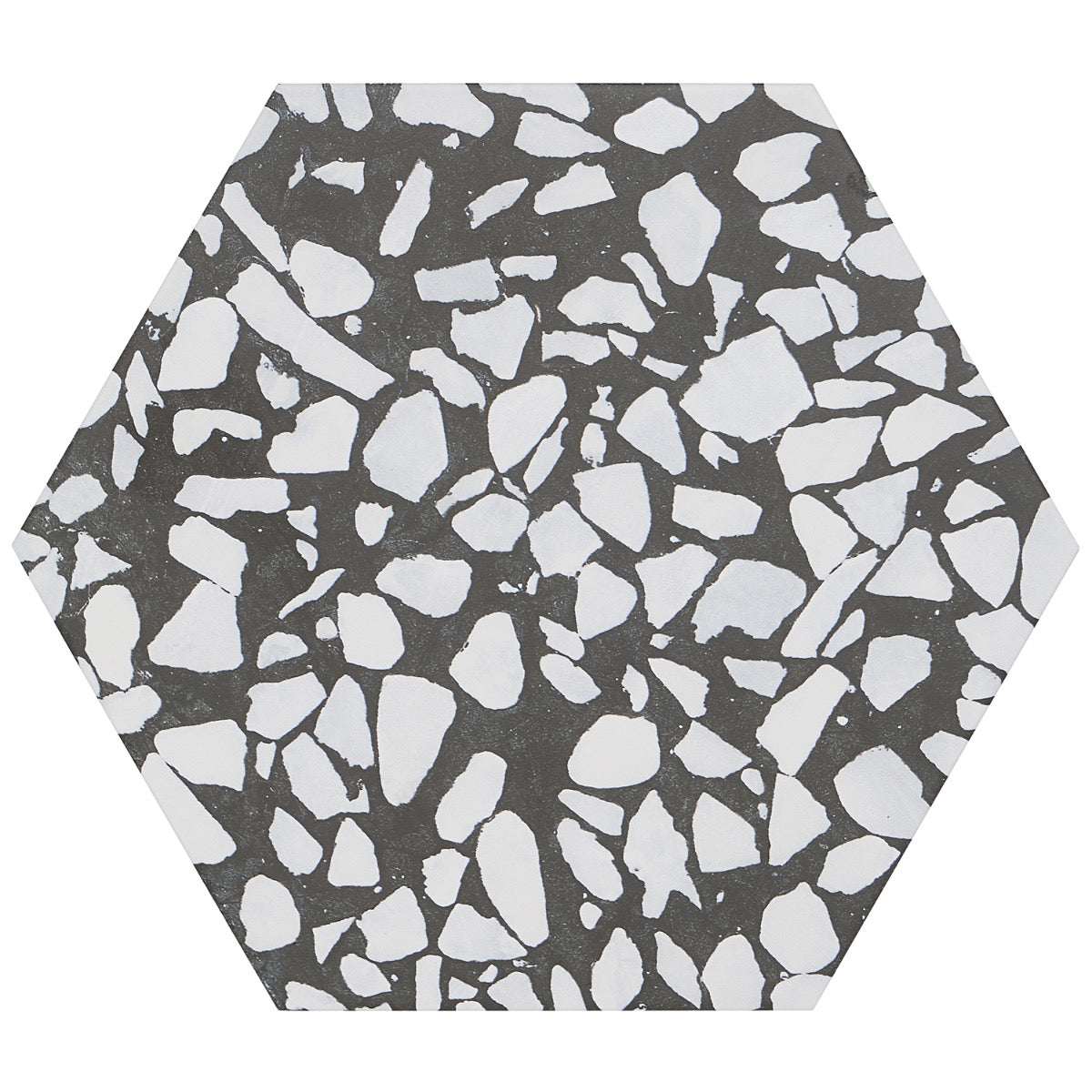 Lux Tile Terrazzo Hex Nero Black & White 9" Matte Porcelain Tile