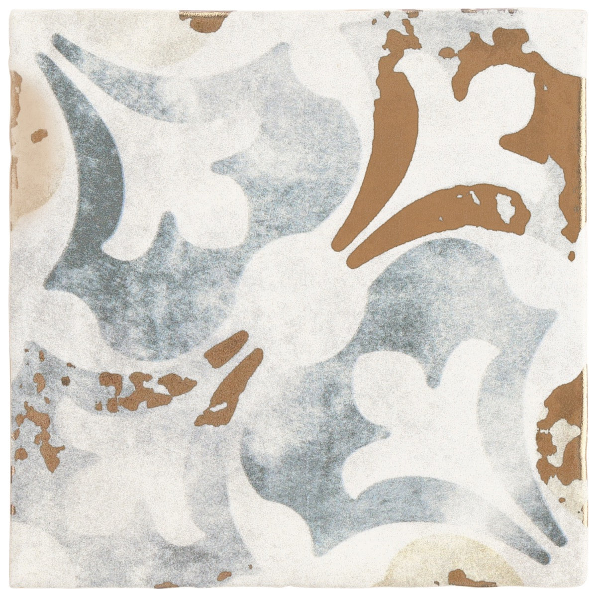 Talia Bossa Blue Gray Ceramic Tile with Gold Accents, 5x5 Matte Finish