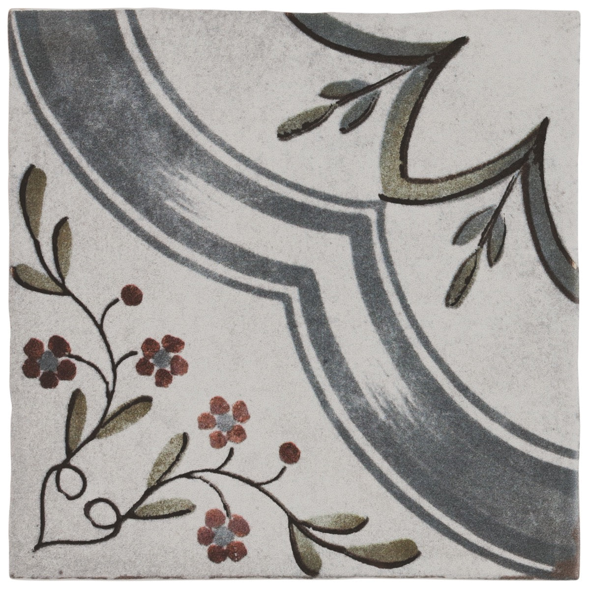 Paula Purroy Talia Blossom Blue Gray with Gold 5x5 Matte Ceramic Tile