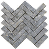 Portrait Ocean Blue 1x4 Herringbone Matte Porcelain Mosaic Tile by Lux Tile