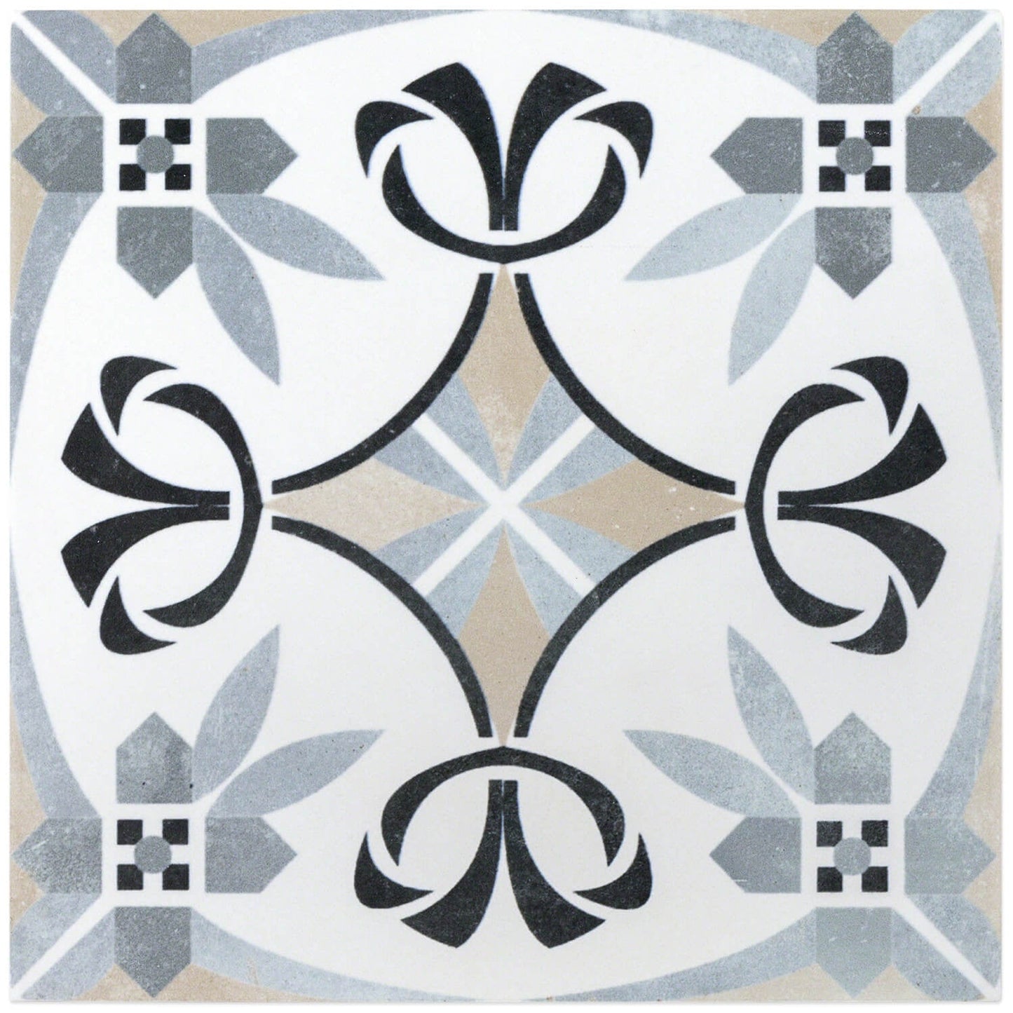 Bella Royale Gray 9x9 Matte Porcelain Tile - Encaustic Look