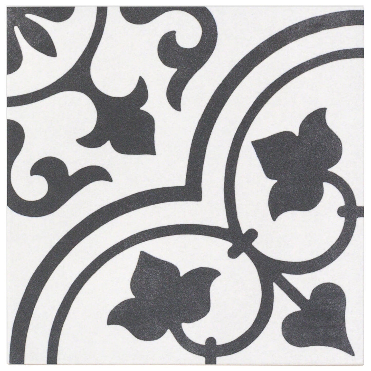 Cascais Black & White Ornate 9x9 Matte Porcelain Tile by Lux Tile