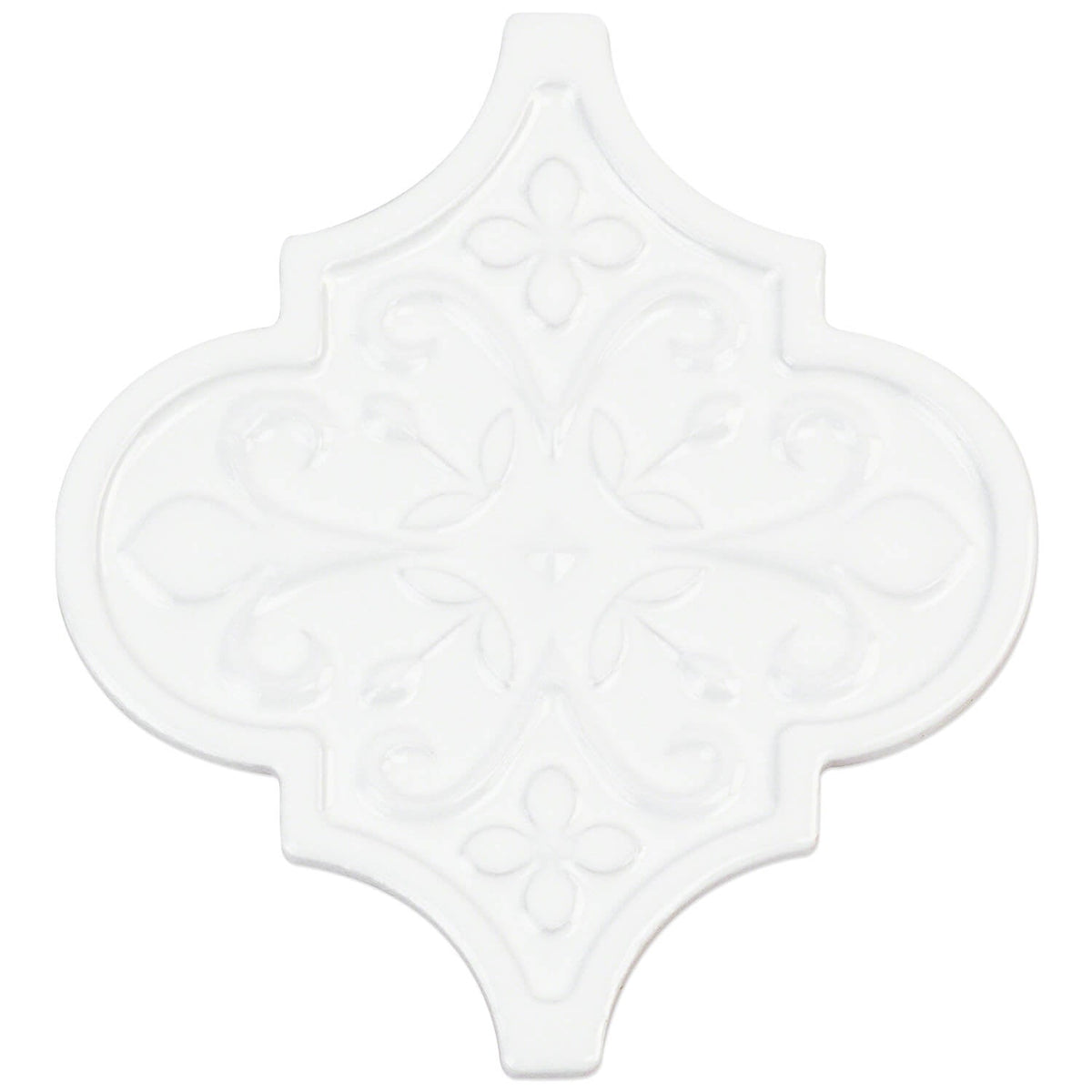 Byzantine Florid Bianco White 6x7 Arabesque Polished Ceramic Wall Tile