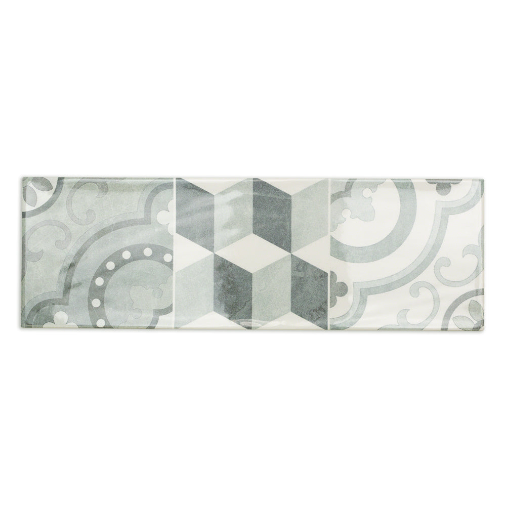 Santa Monica Cold Deco Gray 4x12 Polished Ceramic Wall Tile