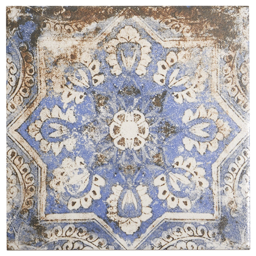 Lenox Flora Blue 8x8 Matte Porcelain Tile - Mediterranean Design