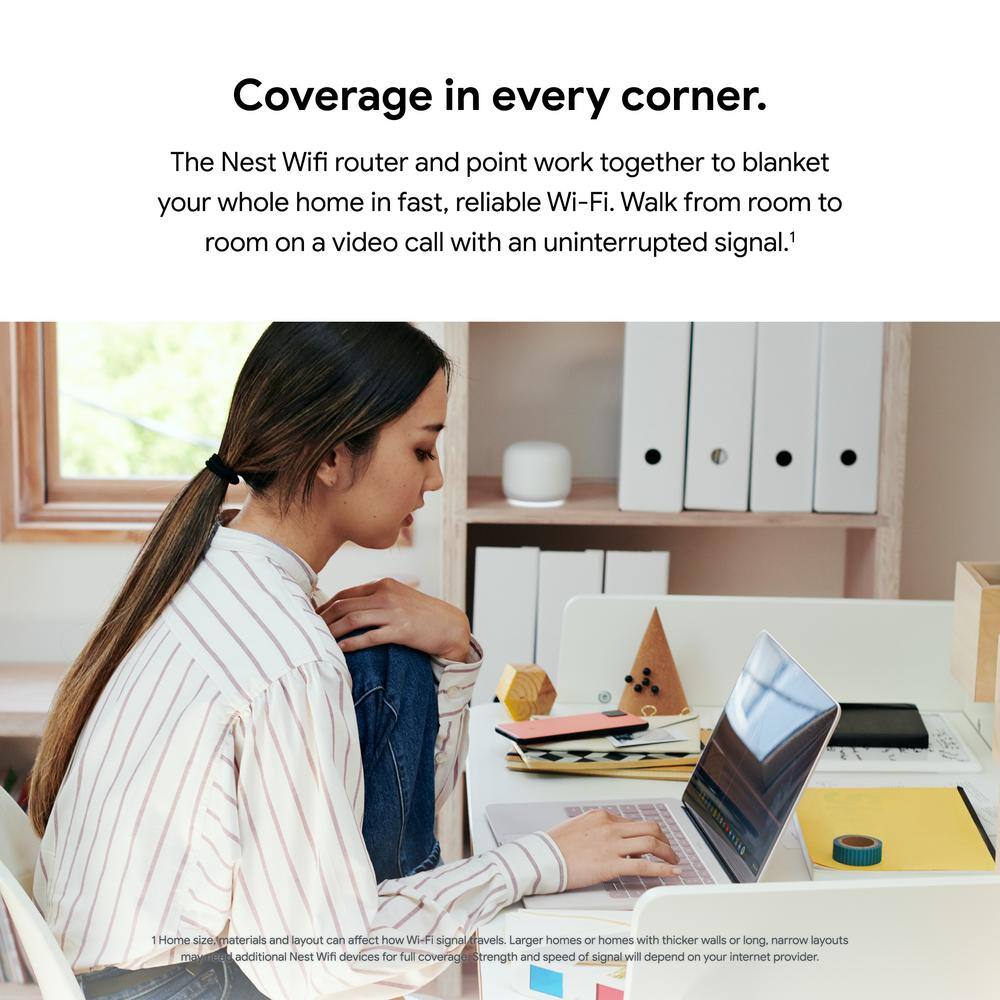 Google Nest Wifi - Mesh Router AC2200 and 1 Point with Google Assistant - 2 Pack - Sand