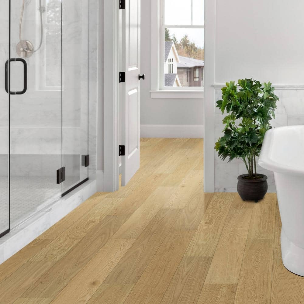 Sure+ Sand Natural Oak White Oak 1/4 in. T x 6.5 in. W Click Lock Wire Brushed Engineered Hardwood Flooring (21.7 sq.ft./case)