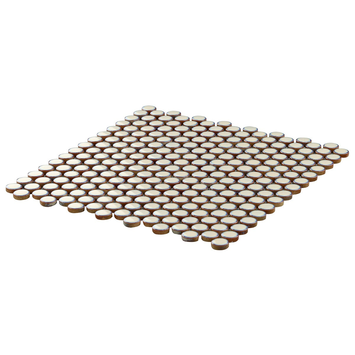 Eden Latte Beige Rimmed Penny Round Polished Porcelain Mosaic Tile