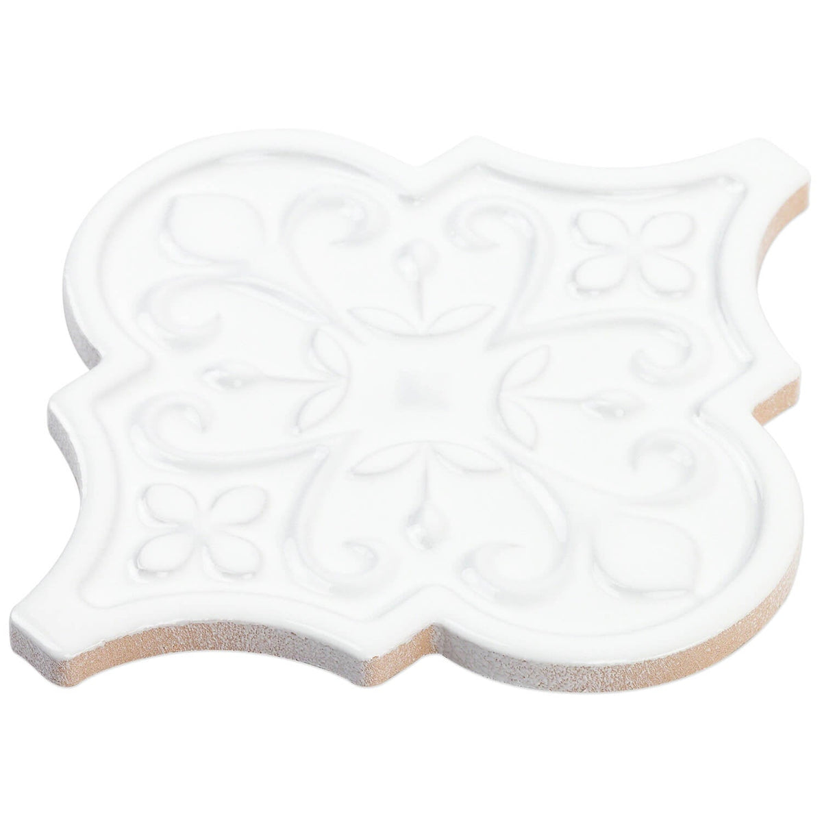 Byzantine Florid Bianco White 6x7 Arabesque Polished Ceramic Wall Tile