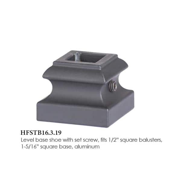 HOUSE OF FORGINGS Square Hole 1.5 in. Aluminum Level Shoe Baluster Shoe Satin Black