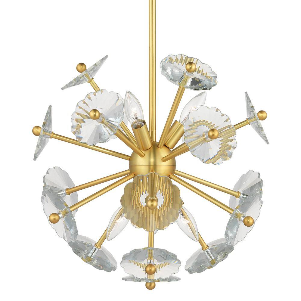 Progress Lighting Floret 6-Light Satin Brass Chandelier with Clear Crystal Accents