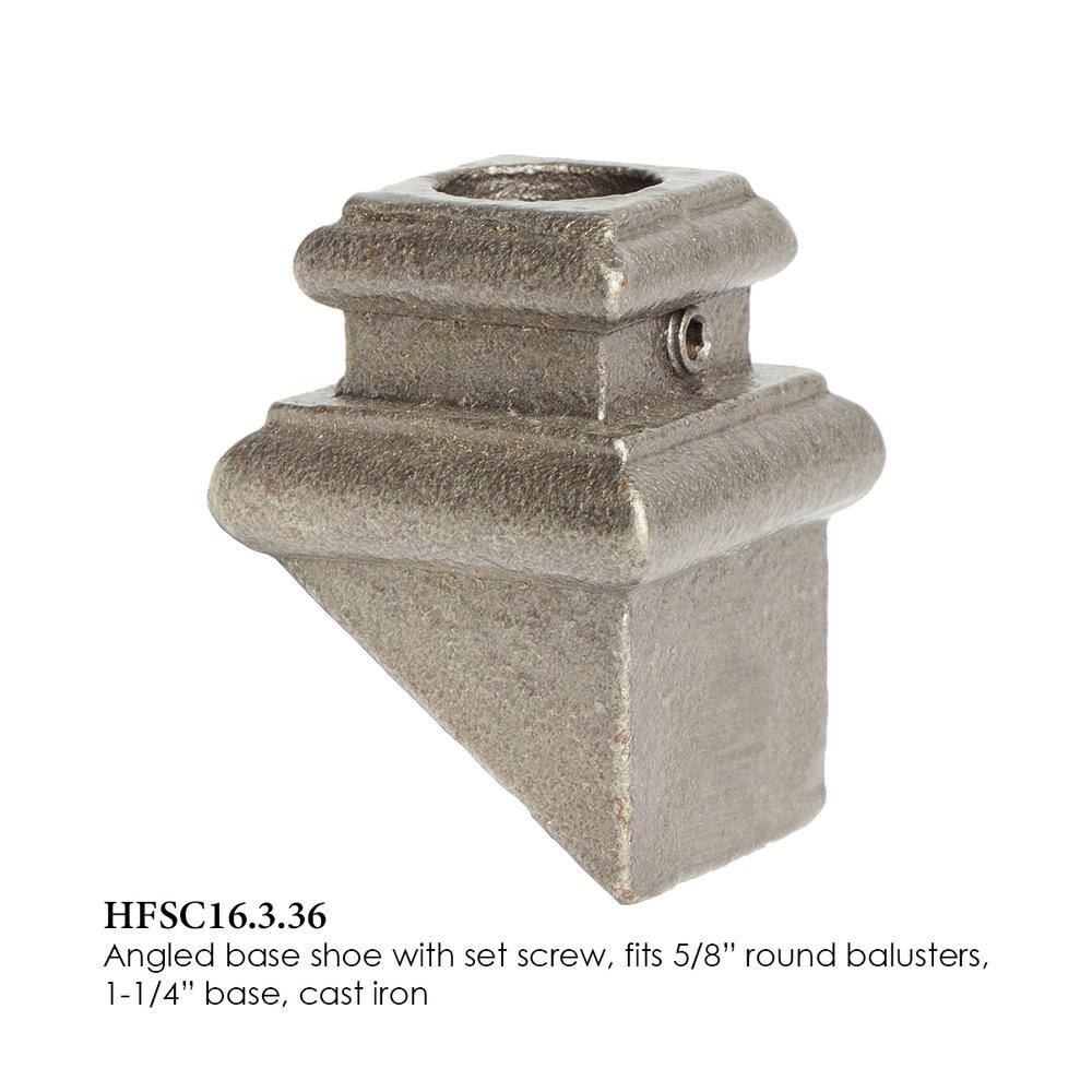 HOUSE OF FORGINGS Satin Clear 16.3.36 Angled Base Shoes for 5/8 in. Round 1.3 in. x 2 in. Iron Balusters for Stair Remodel