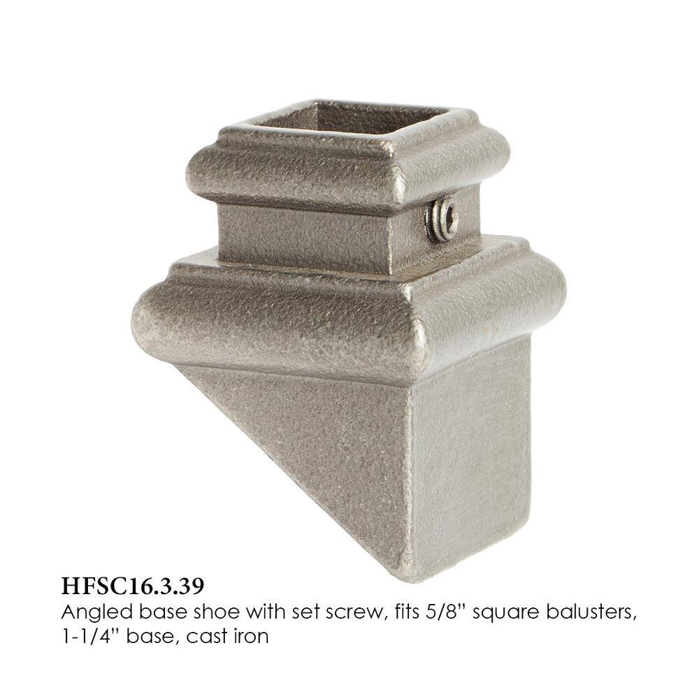 HOUSE OF FORGINGS Satin Clear 16.3.39 Angled Base Shoes for 5/8 in. Square 1.3 in. x 1 in. Iron Balusters for Stair Remodel