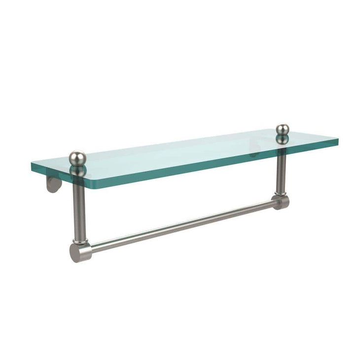 Allied Brass 16 in. L x 5 in. H x 5 in. W Clear Glass Vanity Bathroom Shelf with Towel Bar in Satin Nickel