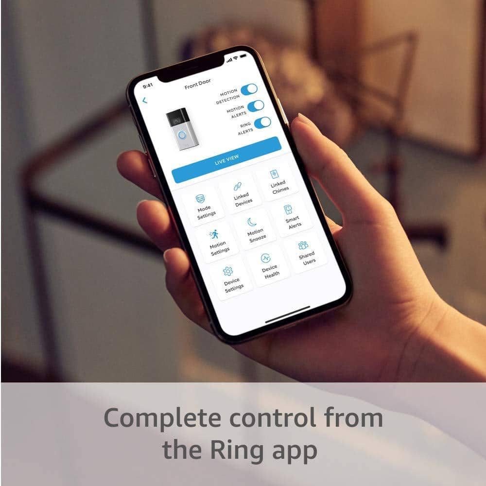 Ring Video Doorbell - Smart Wireless WiFi Doorbell Camera with Built-in Battery, 2-Way Talk, Night Vision, Satin Nickel