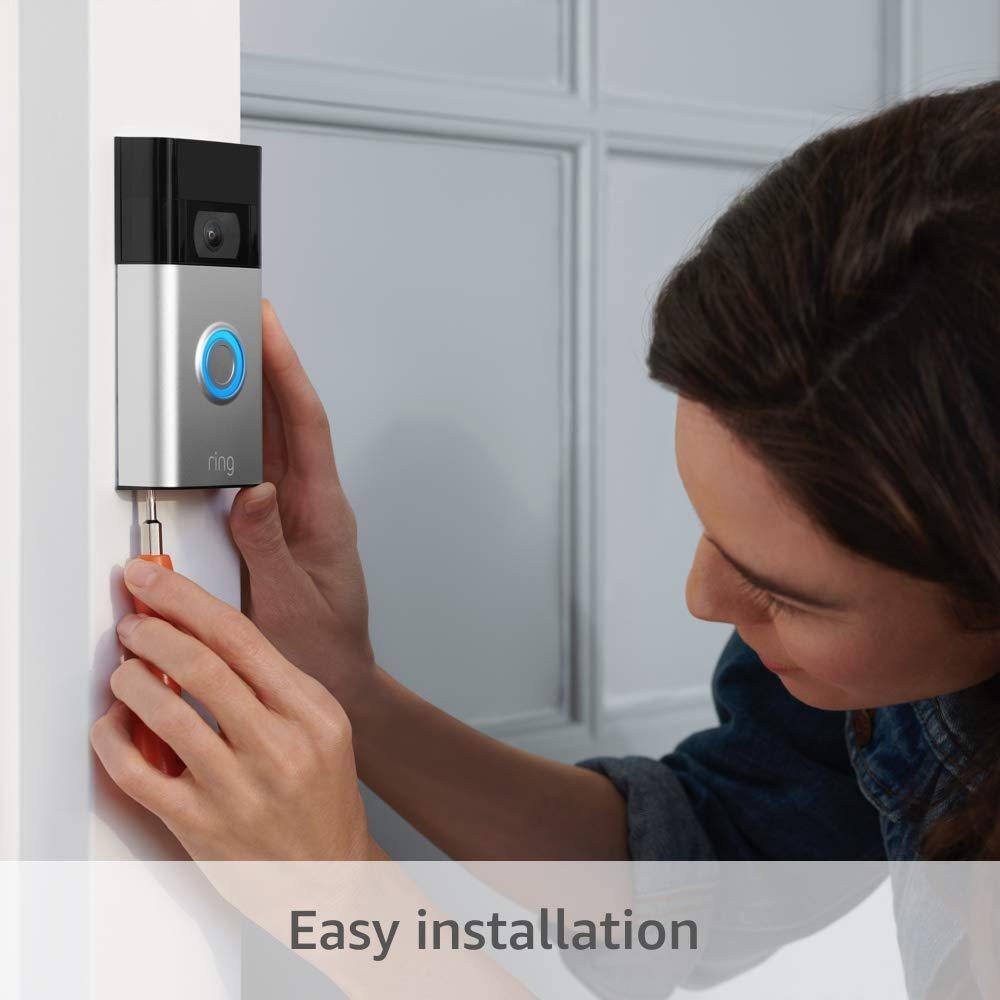 Ring Video Doorbell - Smart Wireless WiFi Doorbell Camera with Built-in Battery, 2-Way Talk, Night Vision, Satin Nickel