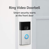 Ring Video Doorbell - Smart Wireless WiFi Doorbell Camera with Built-in Battery, 2-Way Talk, Night Vision, Satin Nickel
