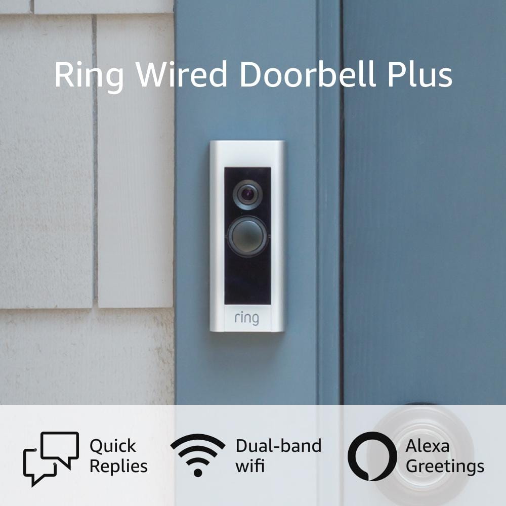 Ring Wired Doorbell Plus - Smart WiFi Video Doorbell Camera with Color Video Previews, Night Vision and Quick Replies
