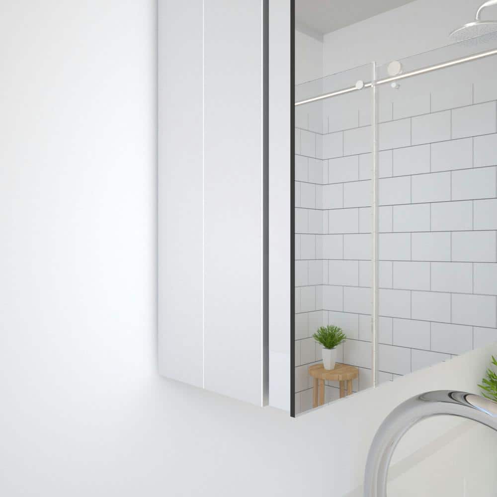 TaiMei 15 in. x 24 in. Frameless Recessed or Surface-Mount Beveled Single Mirror Bathroom Medicine Cabinet