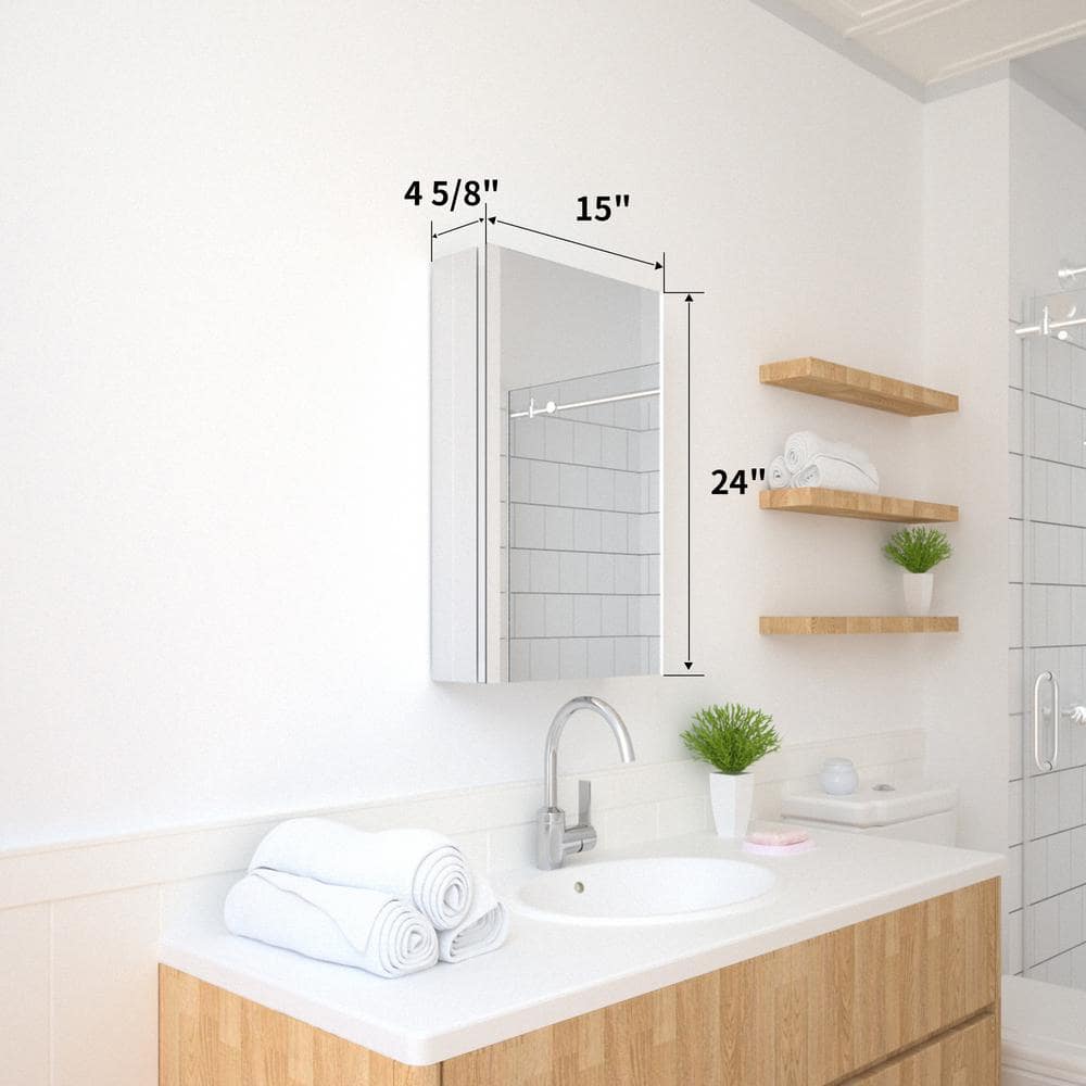 TaiMei 15 in. x 24 in. Frameless Recessed or Surface-Mount Beveled Single Mirror Bathroom Medicine Cabinet