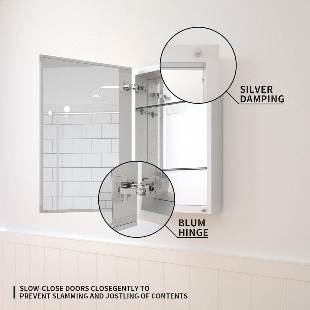 TaiMei 15 in. x 24 in. Frameless Recessed or Surface-Mount Beveled Single Mirror Bathroom Medicine Cabinet