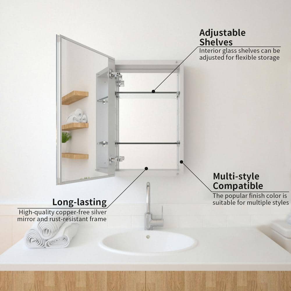 TaiMei 15 in. x 24 in. Frameless Recessed or Surface-Mount Beveled Single Mirror Bathroom Medicine Cabinet