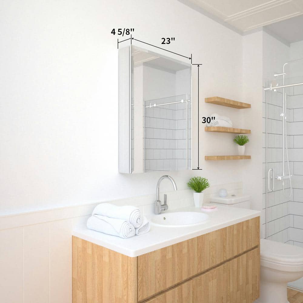 TaiMei 23 in. x 30 in. Frameless Recessed or Surface-Mount Beveled Single Mirror Bathroom Medicine Cabinet