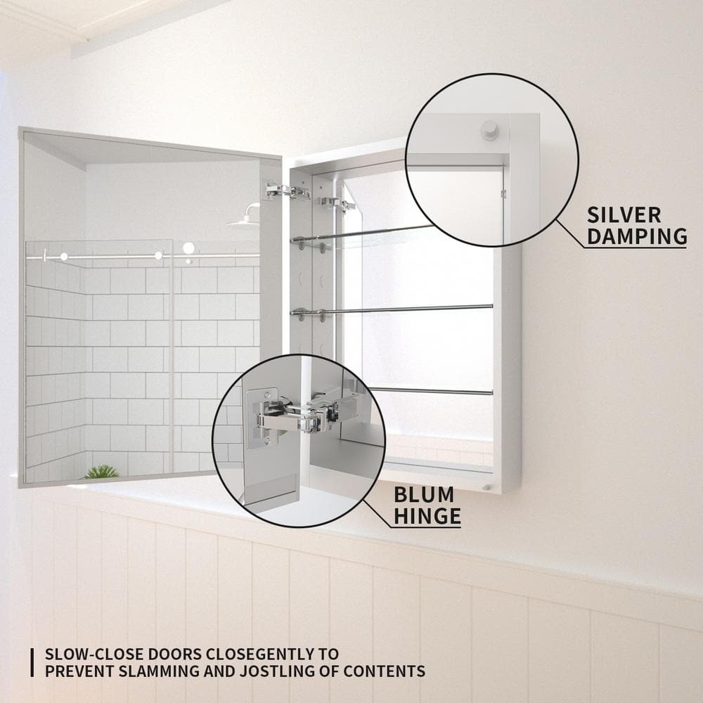 TaiMei 23 in. x 30 in. Frameless Recessed or Surface-Mount Beveled Single Mirror Bathroom Medicine Cabinet