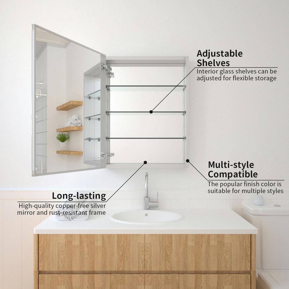 TaiMei 23 in. x 30 in. Frameless Recessed or Surface-Mount Beveled Single Mirror Bathroom Medicine Cabinet