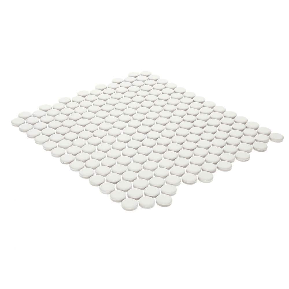 Restore Satin White 10 in. x 11 in. Glazed Ceramic Penny Round Mosaic Tile (0.83 sq. ft./Piece)