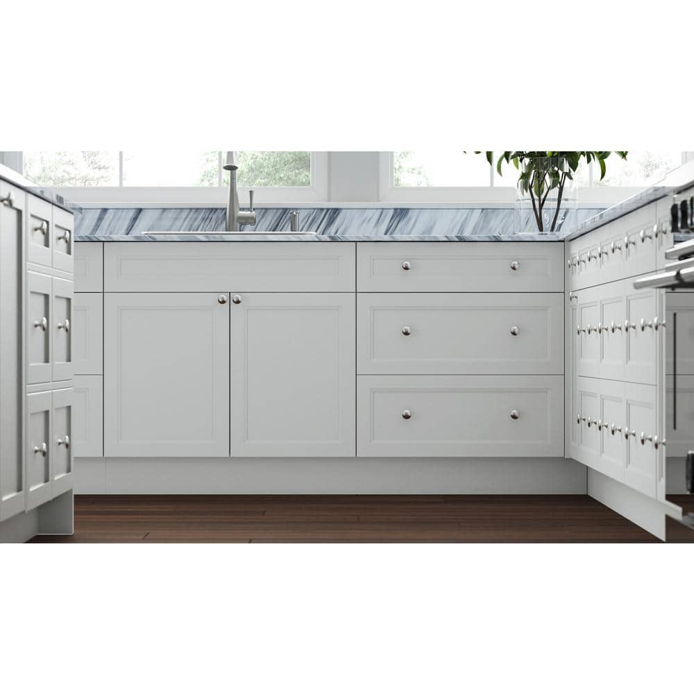 PELHAM & WHITE Keyport Shaker 36 in. W x 24 in. D x 34.5 in. H Plywood Tool-Free Ready To Assemble Sink Base Kitchen Cabinet in White