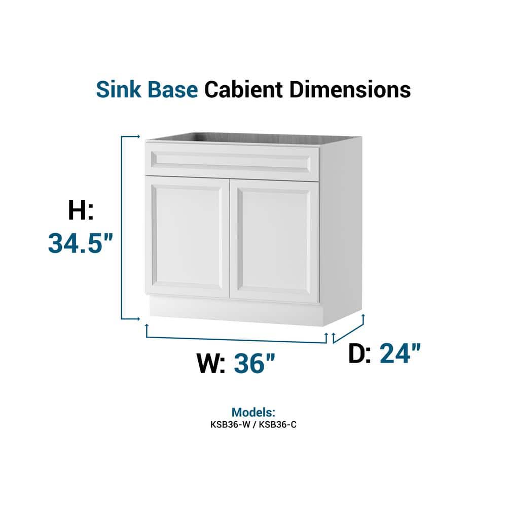 PELHAM & WHITE Keyport Shaker 36 in. W x 24 in. D x 34.5 in. H Plywood Tool-Free Ready To Assemble Sink Base Kitchen Cabinet in White