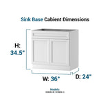 PELHAM & WHITE Keyport Shaker 36 in. W x 24 in. D x 34.5 in. H Plywood Tool-Free Ready To Assemble Sink Base Kitchen Cabinet in White