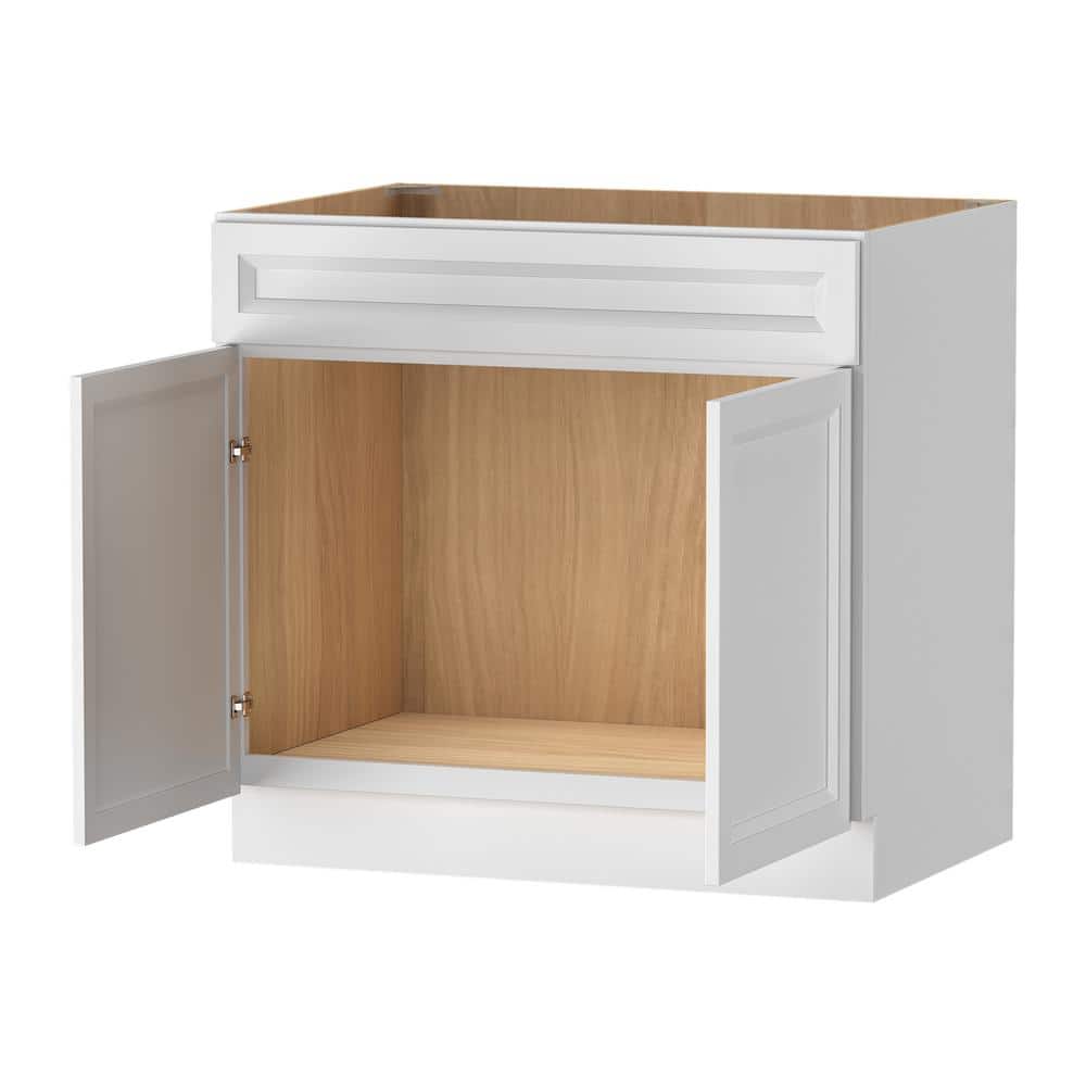 PELHAM & WHITE Keyport Shaker 36 in. W x 24 in. D x 34.5 in. H Plywood Tool-Free Ready To Assemble Sink Base Kitchen Cabinet in White