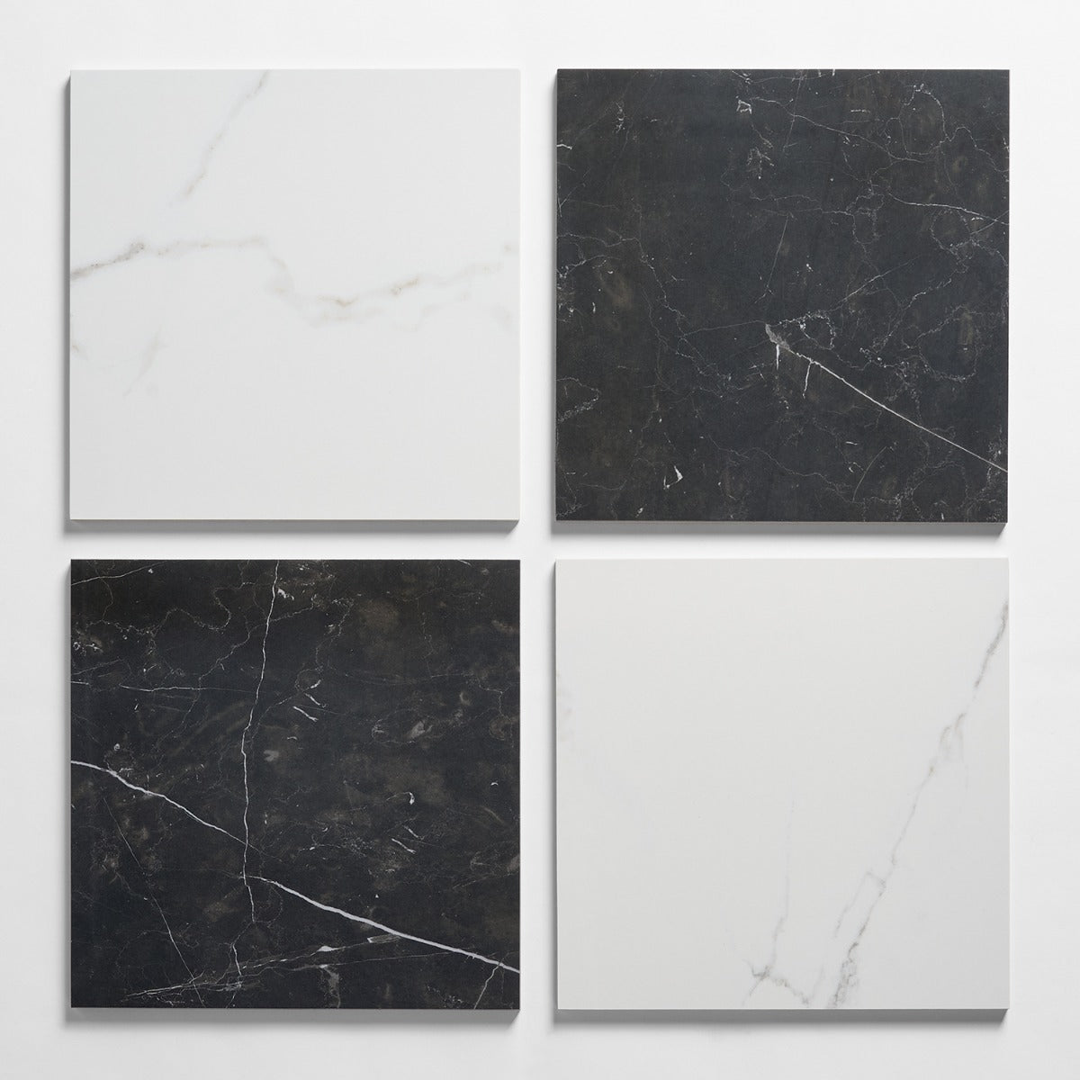 Fortunato Calacatta and Nero Marquina 12x12 Polished Porcelain Checkerboard Tile