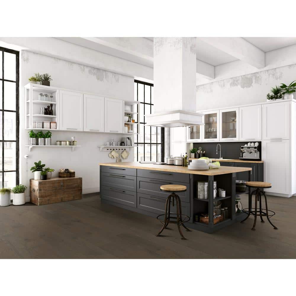 Blue Ridge Hardwood Flooring Castlebury Scarborough Grey Eurosawn White Oak 3/4 in. T x 5 in. W Wire Brushed Solid Hardwood Flooring (20 sq.ft./case)
