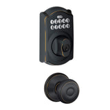 Schlage Camelot Keypad Electronic Door Lock Deadbolt with Georgian Knob, Aged Bronze
