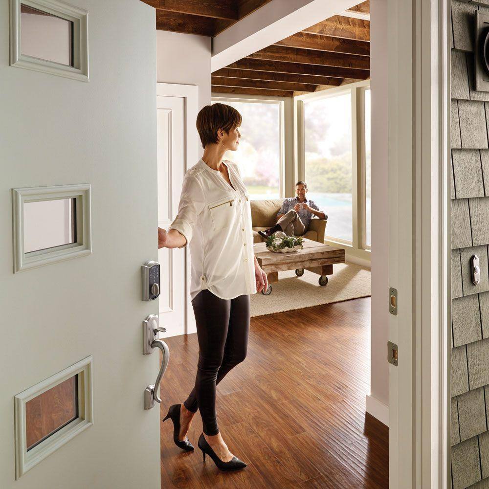 Schlage Camelot Satin Nickel Touch Electronic Door Lock Deadbolt with Georgian Knob