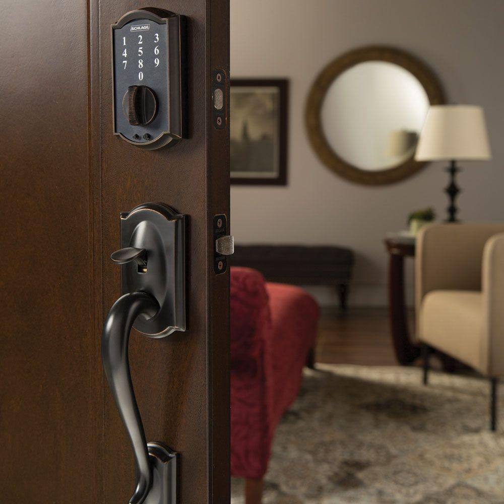 Schlage Camelot Satin Nickel Touch Electronic Door Lock Deadbolt with Georgian Knob