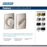 Schlage Century Matte Black Single Cylinder Deadbolt, B60 Series
