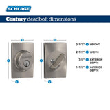 Schlage Century Matte Black Single Cylinder Deadbolt, B60 Series