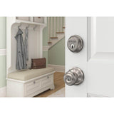 Schlage Wakefield Satin Nickel Single Cylinder Deadbolt with Georgian Keyed Entry Door Knob Combo Pack