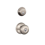 Schlage Wakefield Satin Nickel Single Cylinder Deadbolt with Georgian Keyed Entry Door Knob Combo Pack