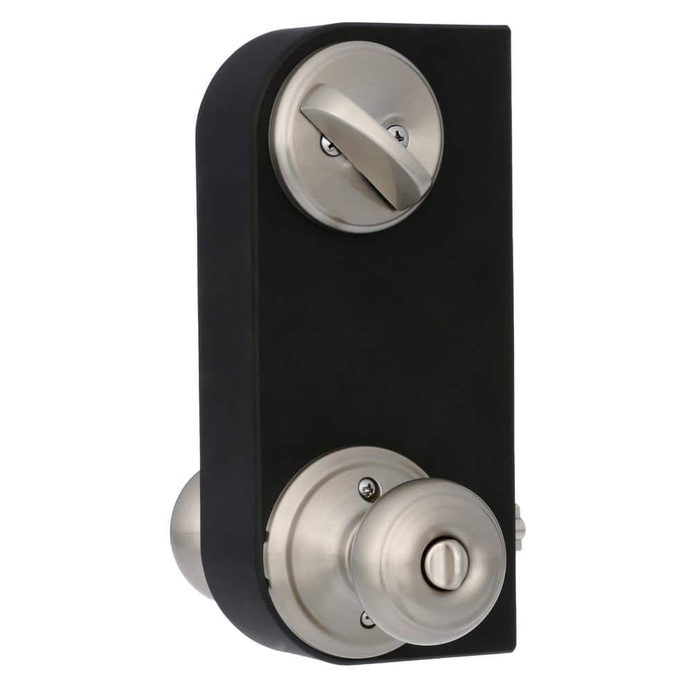 Schlage Wakefield Satin Nickel Single Cylinder Deadbolt with Georgian Keyed Entry Door Knob Combo Pack