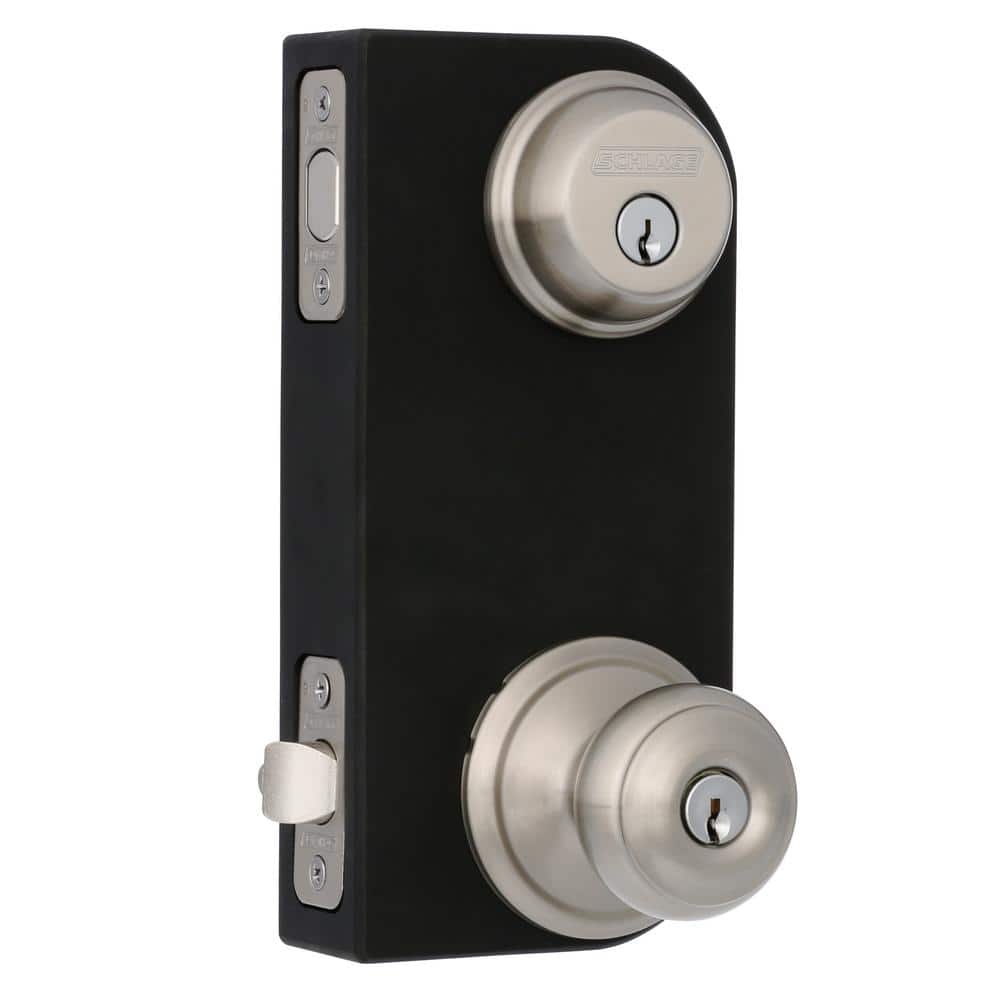 Schlage Wakefield Satin Nickel Single Cylinder Deadbolt with Georgian Keyed Entry Door Knob Combo Pack