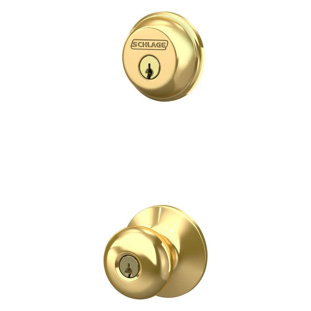 Schlage Plymouth Single Cylinder Bright Brass Knob Combo Pack with Deadbolt
