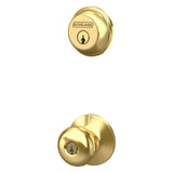 Schlage Plymouth Single Cylinder Bright Brass Knob Combo Pack with Deadbolt